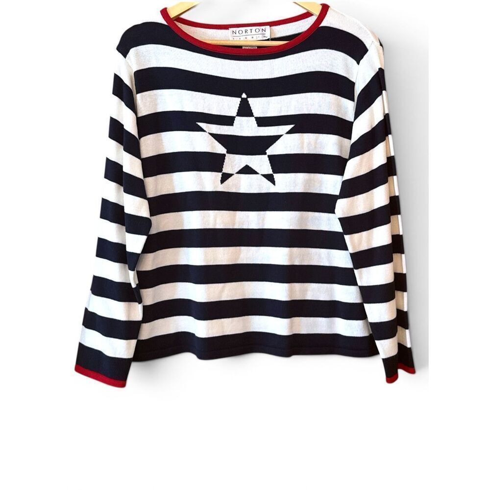 NORTON STUDIO Vintage 80s/90s Americana Stars & Stripes Boatneck Lightweight Swe